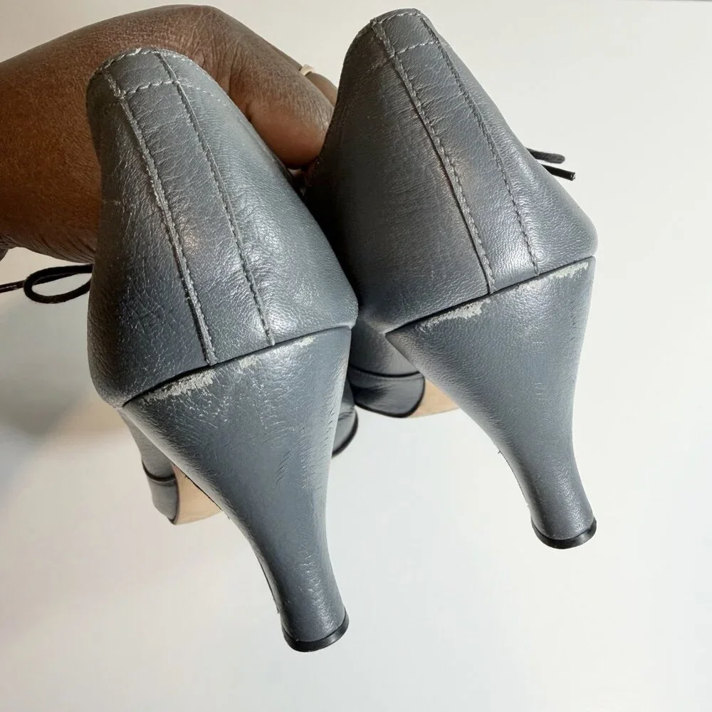 Repetto Leather Ankle Bootie Size 40 French Gray Blue Lace Up Dance Heels Shoes